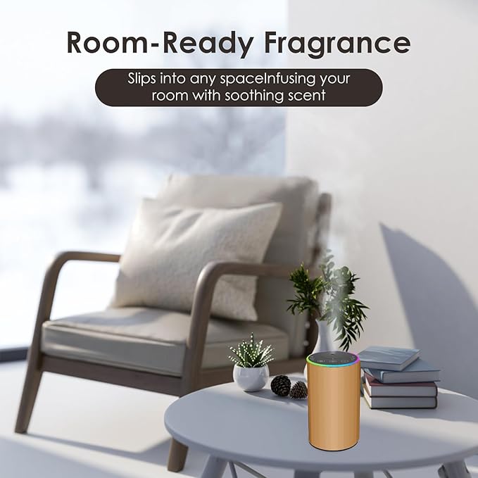 Waterless Essential Oil Diffuser, 7 Colors LED Light, Battery Powered Mini Scent Air Machine, Aromatherapy Mist Diffuser for Home Room Car Office,Black Aluminum Alloy (Gold)