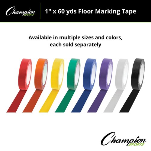 Champion Sports Vinyl Tape - 1” Wide x 60 Yards Long, Durable Black Floor Marking Tape for Schools & Gyms