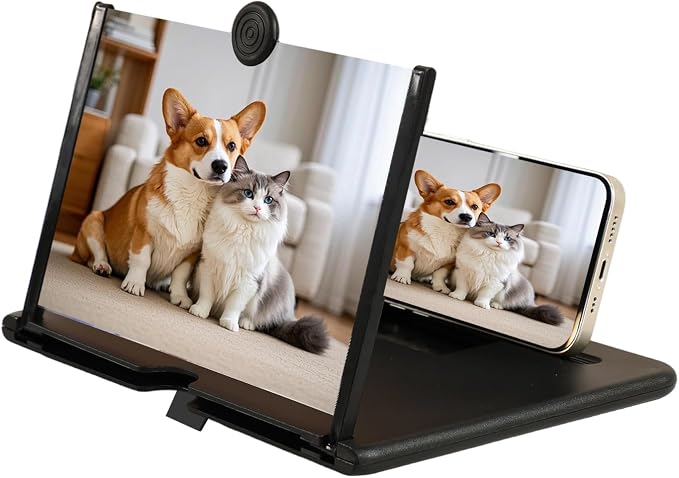 Screen Magnifier Version, Mobile Phone 3D HD Magnifying Projector Screen Enlarger for Movies, Videos and Gaming, Foldable Holder Stand Compatible with All Phones (Black, 10inch)