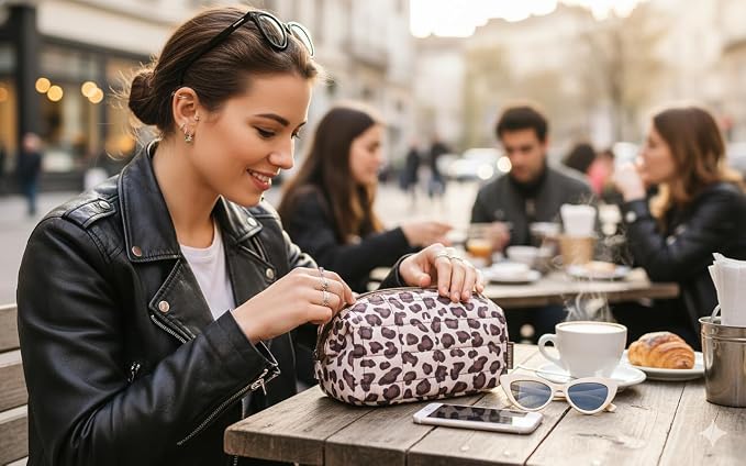 BAGSMART Makeup Bag Travel Toiletry Bag, Wide-open Zipper Pouch, Leopard | Puffy Padded, Travel Essentials, Make Up Bag, For Women, Makeup Organizer, Toiletries Accessories Brushes