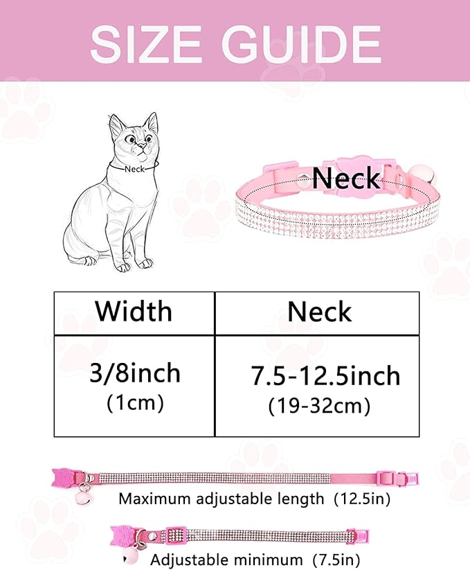 Solmoony Breakaway Cat Collars with Bell,Adjustable Safe Kitten Collar,Cat Collars for Girl Cats with Rhinestone Soft Velvet (Black2)
