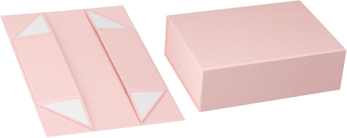 Pink Gift Box with Satin Ribbon Collapsible 11x7.8x3.5 Inches Gift Box with Magnetic Closure Matte Textured Finish Box for Wedding Gifts.