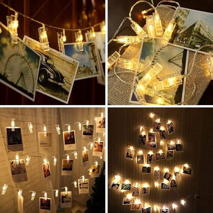 Dopheuor Photo Clip String Lights LED Fairy Clip String Lights Hanging Photo Pictures Battery Operated for Gifts Patio Christmas Bedroom Wedding Birthday Party Halloween Festival Decor (no Battery)