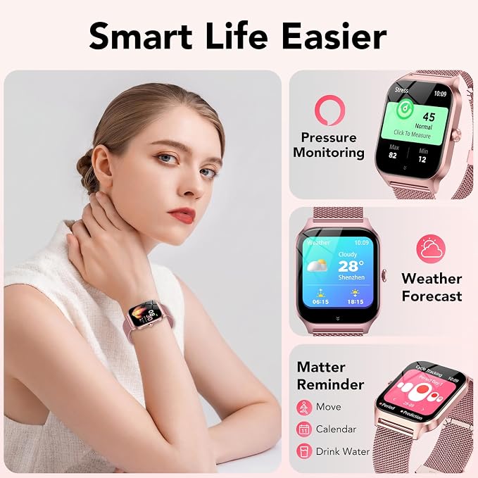 Smart Watch for Women, Answer/Make Call/AI Voice,1.85" HD Smartwatch for iPhone/Samsung/Android, 120+ Sport Modes Fitness Tracker with Heart Rate/Sleep Monitor,IP68 Waterproof (2 Bands)