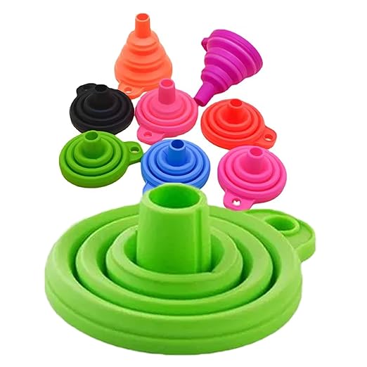 Foldable Silicone Kitchen Funnel - Easy to Carry - Heat Resistant, Non-Toxic & Odorless Wide Mouth Food Grade Gadget - Perfect for Transferring Liquid, Powder & Dry Ingredients | Set of 4