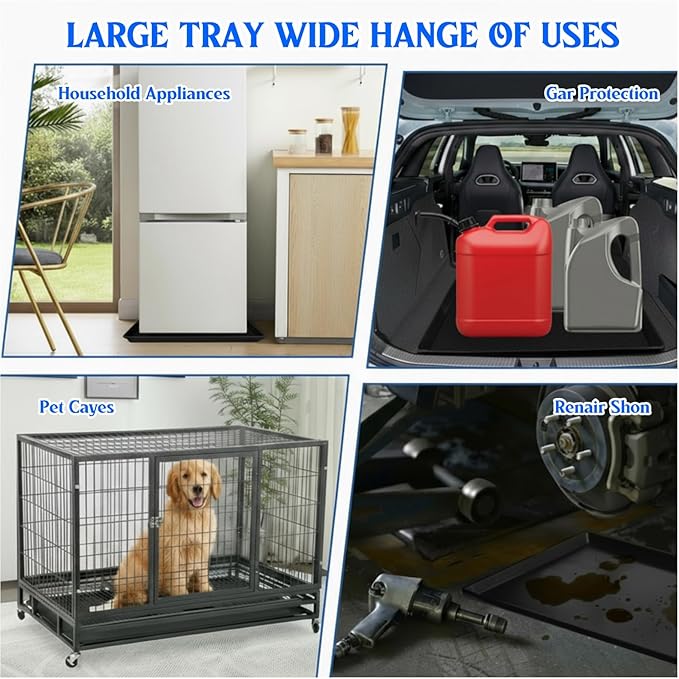 3 Pack Extra Large Oil Drip Pan for Under Car, 35.4 x 24 x 1.6 in Oil Catch Pan, Black Plastic Replacement Tray for Garage Automotive Driveway Washing Machine