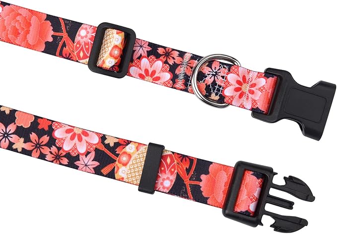 Dog Collar with Bohemia Floral Tribal Geometric Patterns - Soft Ethnic Style Collar Adjustable for Small Medium Large Dogs(Red Flower A,L)