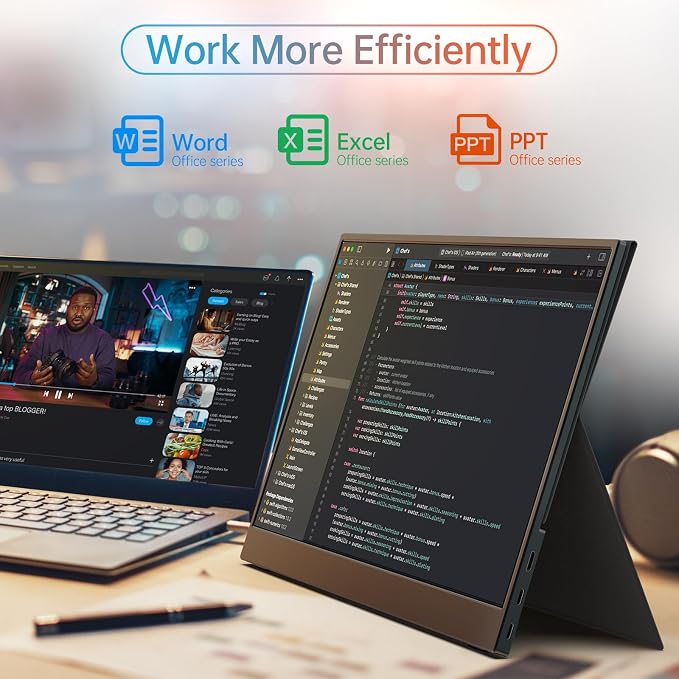 MNN 4K Portable Monitor 15.6" 3840x2160 UHD USB-C HDMI Laptop Monitor, 100% Adobe RGB IPS Computer Gaming Display HDR w/Speakers & Smart Cover,for Laptop Xbox PS5 Switch PC Phone | 15.6" 4K UHD IPS 100% Adobe RGB HDR, USB-C/HDMI, speakers+smart cover, ...