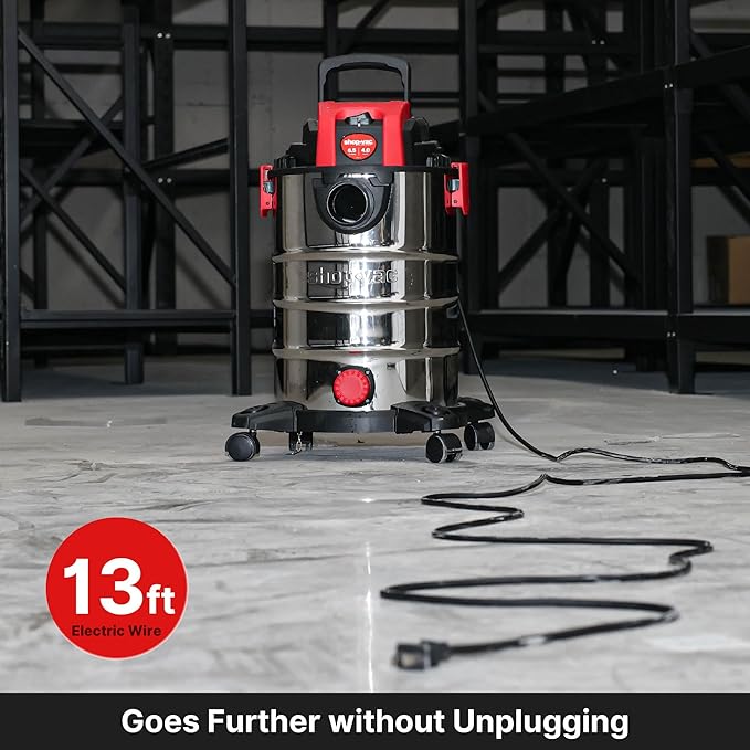 Shop-Vac 6.5 Gallon 4.0 HP Wet/Dry Vacuum with Blower Function, Stainless Steel Tank, Portable Shop Vacuum with Wheels, Includes Filters, Hose & Accessories, Ideal for Garage and Workshop