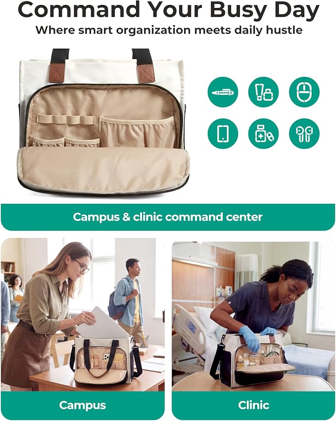 BAGSMART Small Tote Bag for Women, 13'' Laptop Canvas Work Bag with Zipper | 30oz/40oz Tumble & 11 Pockets Travel Tote, Teachers/Nurses, Lightweight Canvas or Water-Resistant Puffer Taslon Crossbody Bag