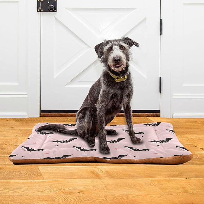 Halloween Bats Pink Pet Bed Cute Dog Bed Mat Absorbing Non Slip Pad Pet Sleeping Mat for Small, Medium, and Large Dogs Puppy Cat 24 in x 18 in