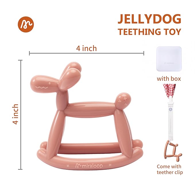 Teething Toys for Babies 6-12 Months, Jellydog Never Drop Food Grade Rocking Silicone Teether, Prevent Choking & Odorless Baby Teether, Less Dust and Hair Adhesion, Baby Gift, Light Yellow