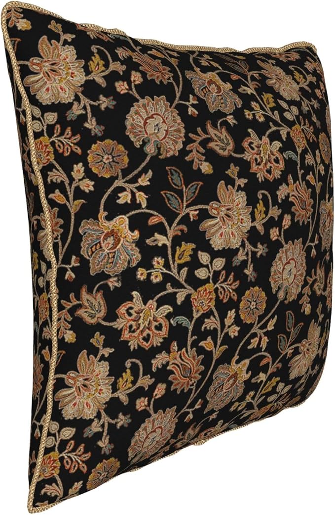 Vintage Tapestry Velvet Pillow Covers 16x16 In Black Brown Bohemian Boho Carpet Throw Pillows for Couch Soft Cushion Covers Pillowcase Rustic Retro Rug Pillow Cases for Sofa Bed Living Room Outdoor