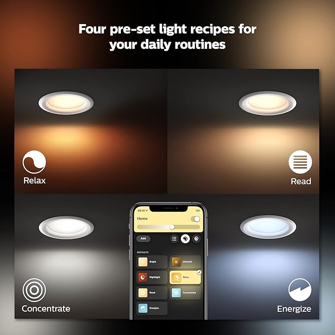 Philips Hue Smart Retrofit Recessed Lighting 4 inch - White and Color Ambiance Color-Changing Light - 850 Lumen - Control with Hue App - Works with Alexa, Google Assistant and Apple Homekit - 1 Pack
