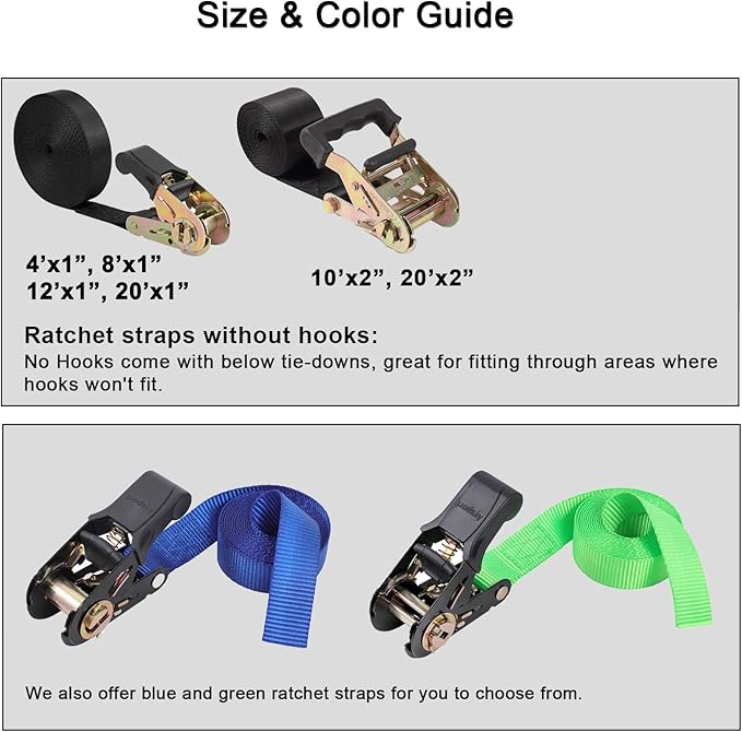 Endless Ratchet Tie Down Straps Heavy Duty Cargo Tie Downs,4FT Sturdy Nylon Black Strap Down Ratcheting Securing Straps, Track Spring Fittings, Tie-Down Motorcycles, Trailer Loads, Kayak (4ft x 2pcs)