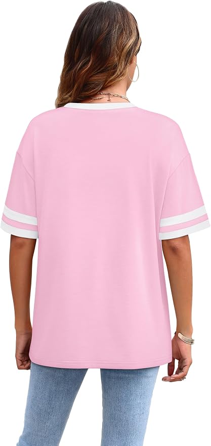 WIHOLL Womens T Shirts Loose Fit Short Sleeve Tees Crew Neck Color Block Summer Tops 2026 Fashion