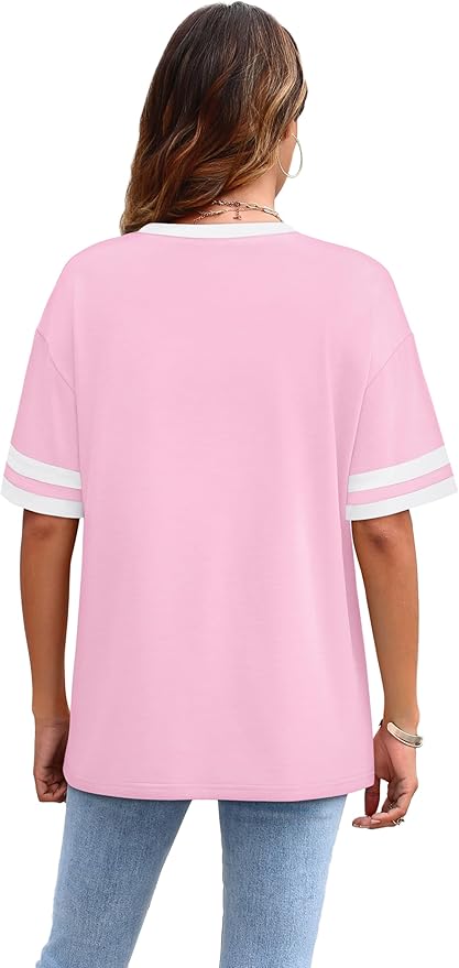 WIHOLL Womens T Shirts Loose Fit Short Sleeve Tees Crew Neck Color Block Summer Tops 2026 Fashion