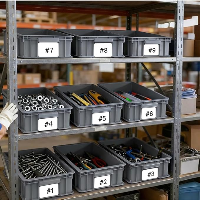 Heavy Duty Storage Bins, 180lbs Load Capacity Totes for Storage, 14.2"L x 10.4"W x 5.5"H, Stackable Straight Wall Container, Plastic Tote for Garage & Workshop, Stickable Labels, Grey, 3-Pack