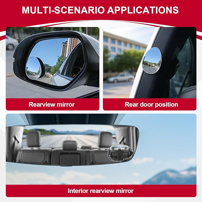 LivTee Blind Spot Mirror, Oval HD Glass Frameless Convex Rear View Mirror with wide angle Adjustable Stick for Cars SUV and Trucks, Pack of 2