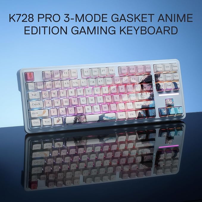 Redragon K728 PRO SE 80% 87 Keys Wireless Gasket RGB Gaming Keyboard, 3-Mode Anime Mechanical Keyboard w/Hot-Swap South-Facing LED Socket, 5-Layer Noise Dampening, Custom Hi-Fi Linear Switch