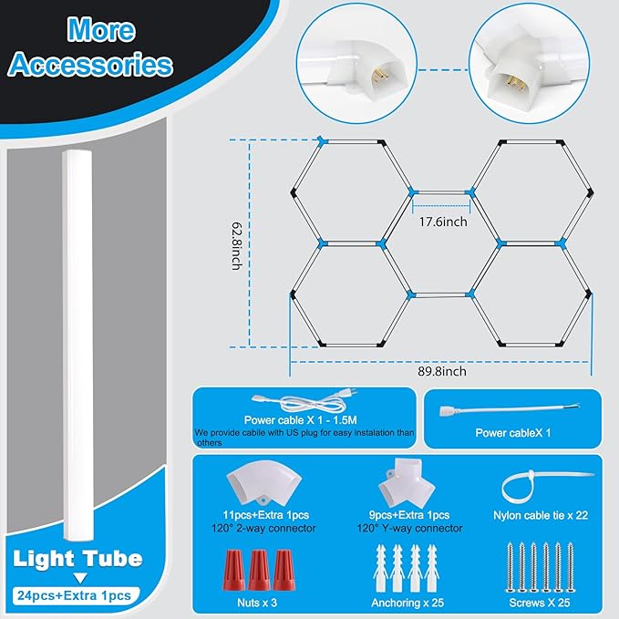 LED Hexagon Garage Light: Upgraded 10-100% Dimmable LED Garage Hexagon Lights, 25 Packs LED Light, 26400LM Super Bright Honeycomb Lights for Gym Basement Hair Salon