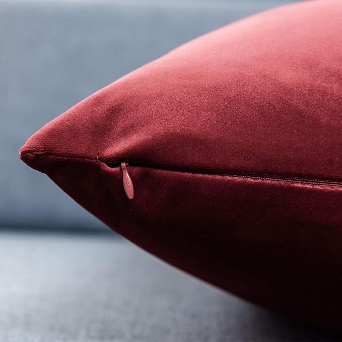 20x20 Decorative Velvet Throw Pillow Covers Set of 2 for Couch,Burgundy | Soft Cushion Cases with Invisible Zipper for Modern Sofa Bed Living Room Bedroom Home Decor Christmas