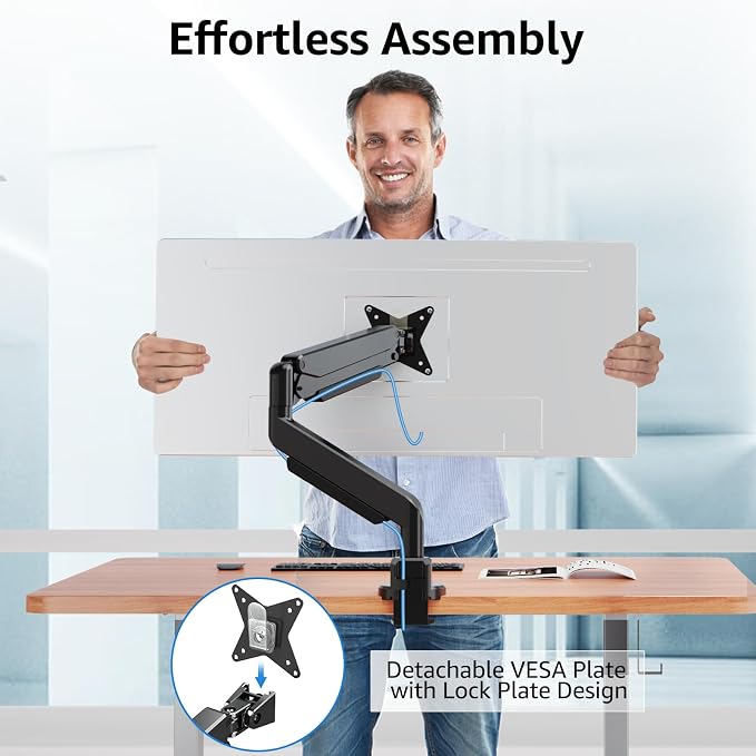 MOUNT PRO Single Monitor Mount for Max 43 Inch Ultrawide Computer Screen, Premium Aluminum Heavy Duty Monitor Arm Holds 6.6lbs to 33lbs, Gas Spring Full Motion Display Desk Stand, VESA Mount