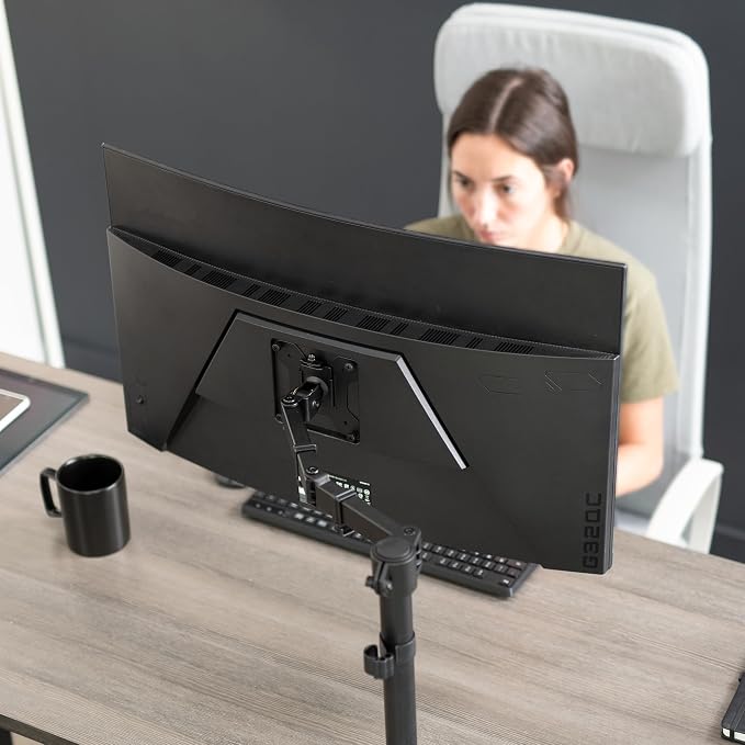 VIVO Single 13 to 38 inch Ultrawide Monitor Arm Desk Mount, Regular Screens up to 32 inches, 22 lbs capacity, Fully Adjustable Stand with C-Clamp and Grommet Base, Black, STAND-V001