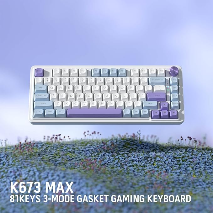 Redragon K673 PRO Wireless 81-Key RGB Gasket Gaming Keyboard, Scroll Knob | Multi-Function Control Wheel, 0-Delay Tri-Mode, Cushioned 5-Layer Noise Dampening for Creamy Thocky Sound, Compact 80% Size