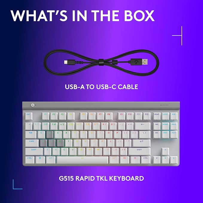 Logitech G515 TKL Rapid Wired Gaming Keyboard (Hall-Effect) - White | Fully customizable PC gaming, analog low-profile switches, ultra-slim design, for USB-A port