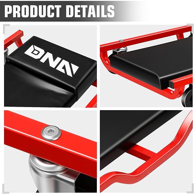 DNA Motoring 40inch Low Profile Plastic Rolling Garage Shop Creeper, Heavy Duty Creeper for Garage, Warehouse, Car Repair Shop, TOOLS-00638-BK-RD
