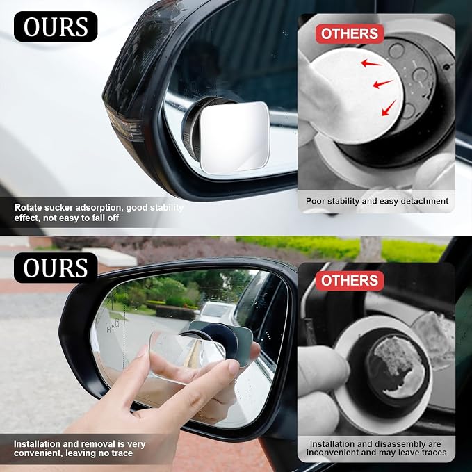 LivTee Blind Spot Car Mirror, Rectangular HD Glass Frameless Convex Side Mirror Blindspot, Reusable 360�� Wide Angle Rear View Car Mirrors with Powerful Adjustable Suction Cup - Exterior Mirrors