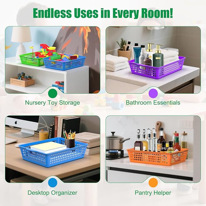 QRRICA 18 Pack Plastic Classroom Storage Baskets, Paper Trays for Classroom Organization & Turn in Trays for Teachers, Students, Desk Organizer Bin 13.8x10.6x3.1 Inch