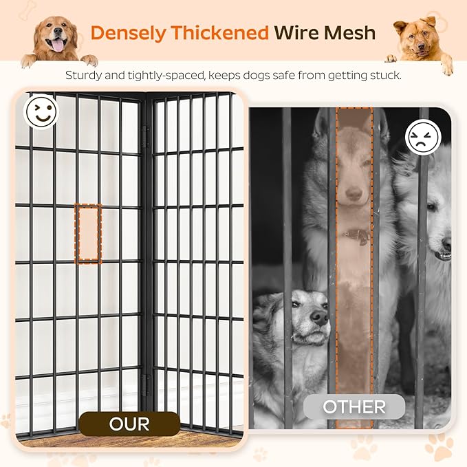 Foldable Dog Crate Furniture, 47.2" Dog Crate with DIY Frame, Heavy Duty Dog Kennel Indoor with Hooks, Wooden Dog Cage End Table, for Small/Medium/Large Dogs, Rustic Brown DC120BR