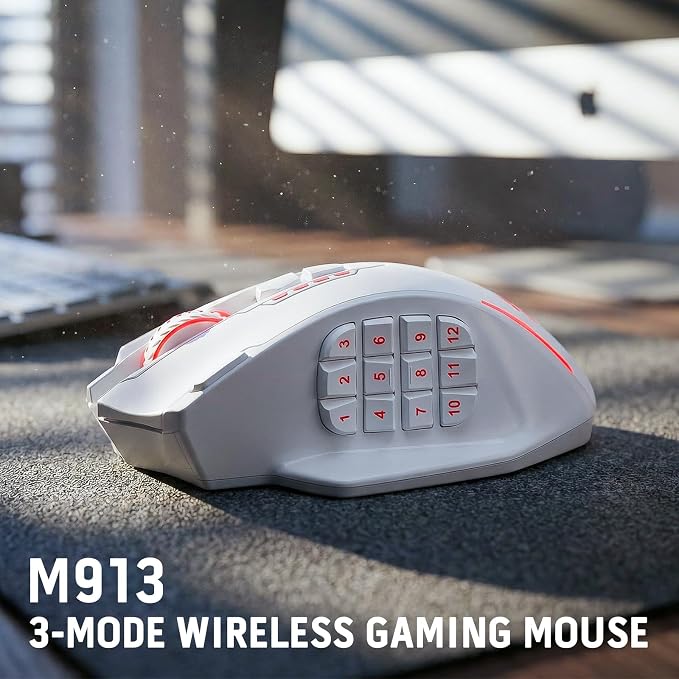 Redragon M913 MAX Wireless MMO Gaming Mouse 26000 DPI Remapping Keys | Cable-Free 0 Delay, Dedicated for FPS Gamers, Redefine Keybinding Macro, Vibing Backlight, Ergonomic Grip Body Comfort