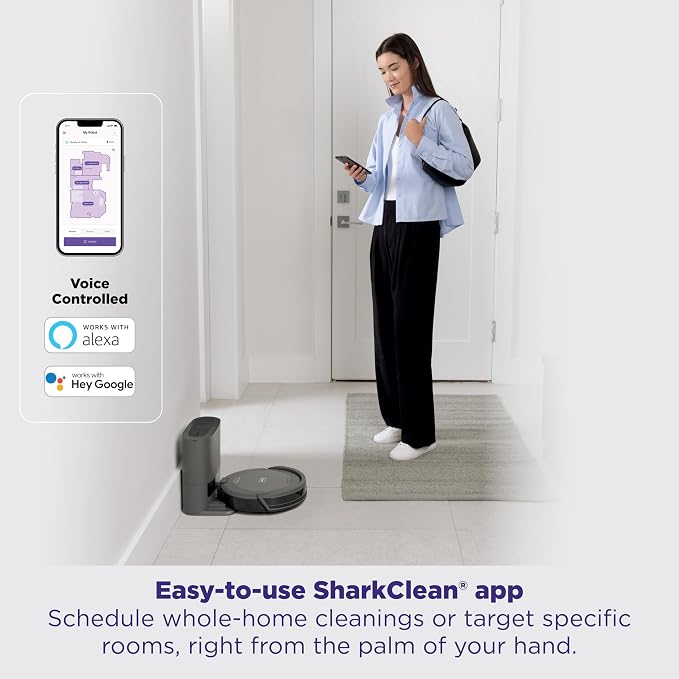 Shark Navigator Robot Vacuum and Self-Empty Base with Bagless 60-Day Capacity Self-Empty Base, SmartPath Navigation, Powerful Pet Hair Pickup, Anti-Hair Wrap, For Carpets & Hard Floors, Grey, RV2100AE