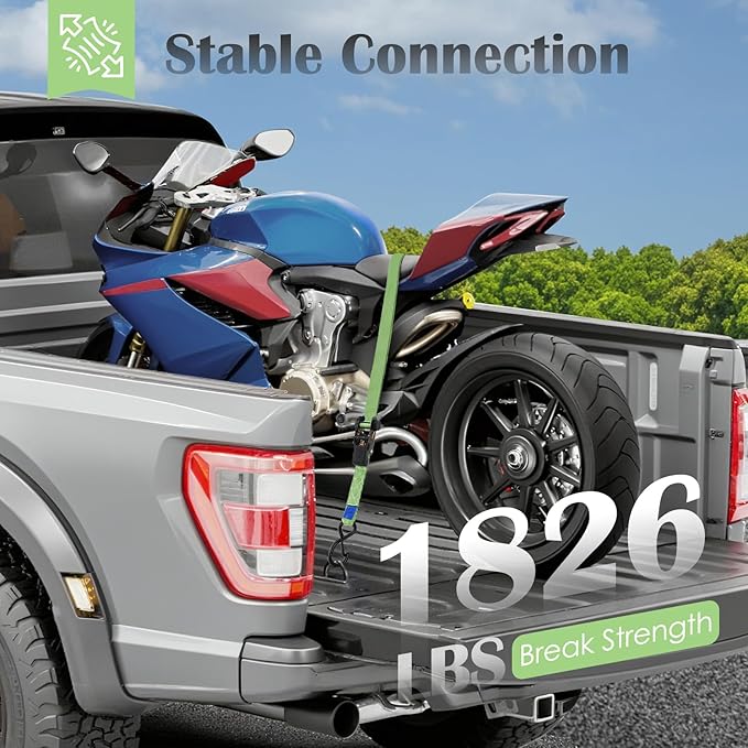Ratchet Straps 4 Pack - 1,826 Lbs Break Strength 1 in x 15 Ft Medium Duty Ratchet Tie Down Straps with S Hooks Set for Truck, Cargo Van, Trailer, Motorcycle (Green)