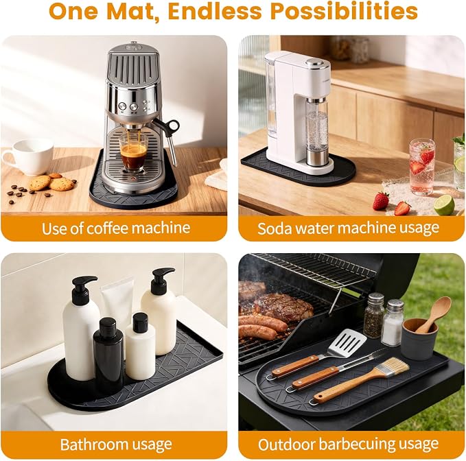 Silicone Coffee Mat,15.8"x7.9" Coffee Bar Mats for Countertop,Espresso Mat, Silicone Heat Resistant Mat for Espresso Machine/Coffee Maker(Black)