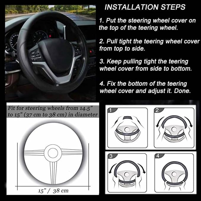 Valleycomfy Microfiber Leather Steering Wheel Covers Universal 15 inch (Gray)