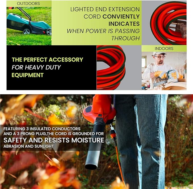 Go Green Power Inc. 16/3 25ft Outdoor Extension Cord with Lighted End - Contractor Grade,Durable,and Moisture Resistant - Ideal for Heavy Duty Tools - GG-13725,(Pack of 12)