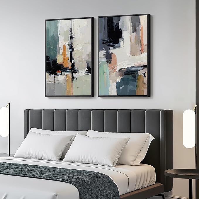 Large Framed Colorful Abstract Wall Art for Living Room, Set of 2 Canvas Prints Paintings Artwork for Walls, Modern Bright Multicolor Pictures for Hallway Bedroom Office Wall Decor 24x36