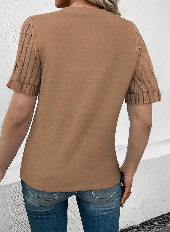 SHEWIN Women's Short Sleeve Summer Tops Crewneck Knit Solid Loose Casual Basic T Shirts Tee Blouses
