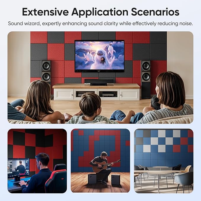 12 Pack 12" X 12" X 0.4" Acoustic Panels for Wall Sound Absorbing, Square Self-Adhesive Sound Panel, High Density Suitable for Multiple Scenarios(Cherry Red)