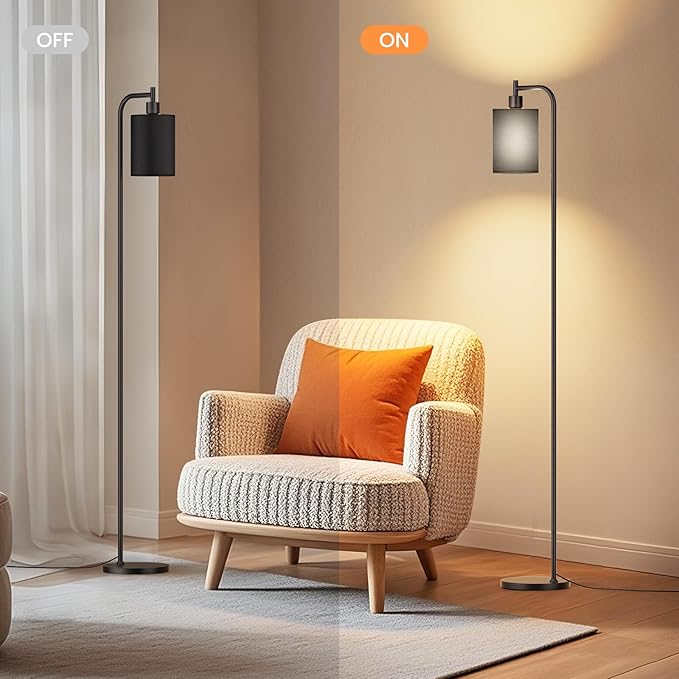 Floor Lamp with Linen Shade, Dimmable Tall Standing Lamp with Remote Control & 3 Color Temperatures, Modern Floor Lamps for Living Room Bedroom Office Corner, 9W LED Bulb Included