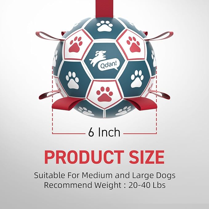 QDAN Dog Balls, World Cup Soccer Ball with Straps, Durable Herding Balls for Small Medium Pet, Puppy Birthday Gifts, Dog Water Toy, Pet Toys Puppy Ball (6 Inch)