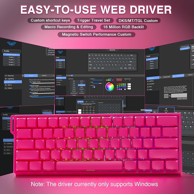 AULA WIN60 HE PRO 60% Mechanical Gaming Keyboard Wired, Magnetic Switch Hot Swappable, Adjustable Actuation Rapid Trigger Mode, 8000Hz Polling Rate, RGB Small Keyboard 60 Percent Compact Design for PC