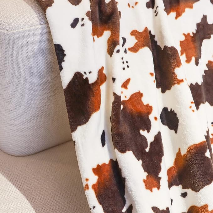 HSEEC Cow Print Blanket Brown Couch Throws for Sofa, Lightweight Cute Cozy Western Bedding Decorative Throw for Bed All Seasons, Brown Cow Gifts for Adults Kids Boys Teens 50"x60"