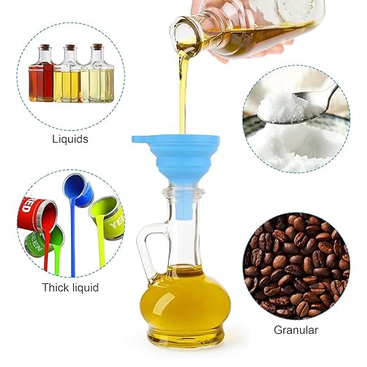 3PCS Silicone Funnel Set, Flexible Rubber Kitchen Funnels for Filling Bottles, Small Medium Large Food Grade Funnel for Essential Oils, Spices, Powder, Cooking, Liquid, Perfume, Flask