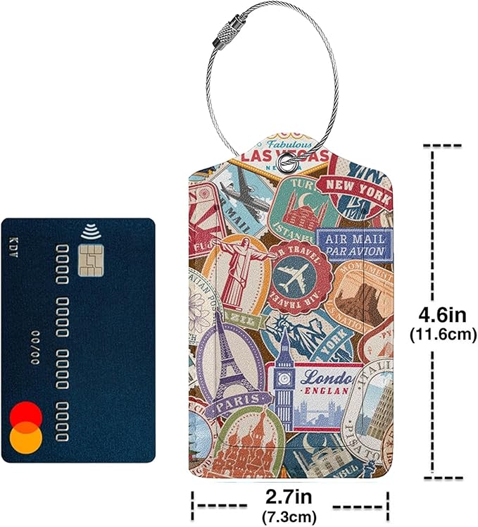 2 Pack Luggage Tags for Suitcases Travel Stamp Luggage Tag Leather Stainless Steel Loop Label Tag for Women Girl Travel Bag Suitcase