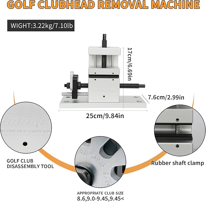 wosofe Golf Vice Clamp, Golf Shaft Kit Ferrules Head Removal Machine, Golf Clubhead Removal Tool, Works Shaft Puller Fitting Workshop Separator Repair Tools for All Club Shafts